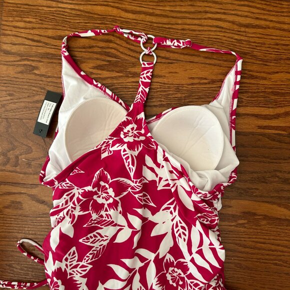 NWT Pink Floral Side Cinch Racer Back Medium Coverage One Piece Swimsuit Size XL - Picture 12 of 14